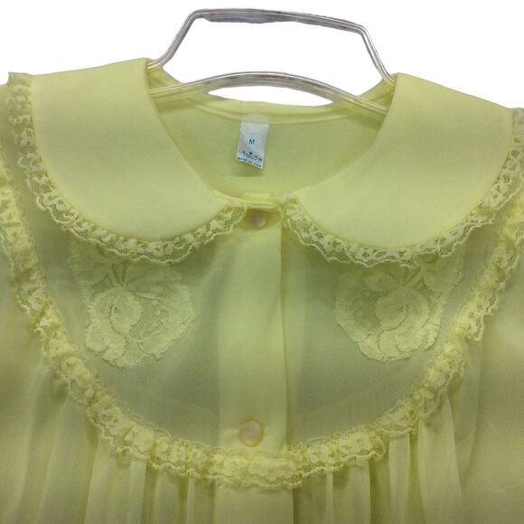 Vtg Nancy King Lingerie Housecoat Women's M Short Sleeve Lace Trim Button Front - Picture 3 of 11